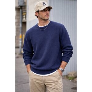 Bill Blass Men Sweater Large Blue Hand Framed Cotton Knit Weave Vintage USA Made